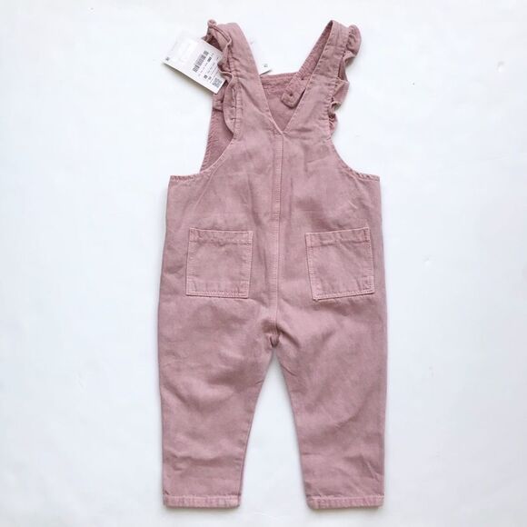 Zara NWT dusty rose denim ruffle overalls 12-18 months - Picture 5 of 5